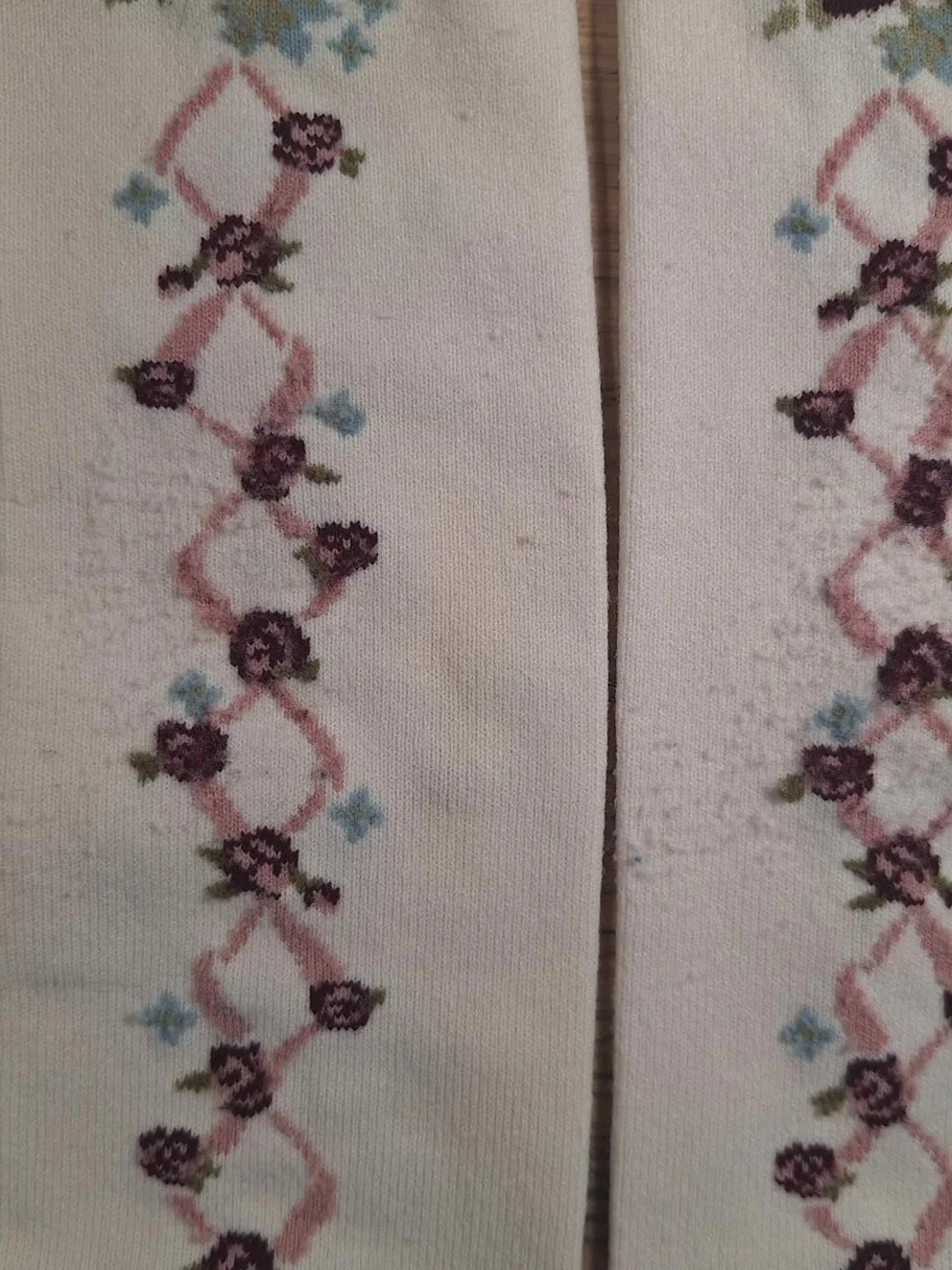 Innocent World Ivory Burgundy Floral Bow OTK Socks | Classic Lolita